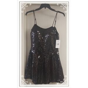 NWT~VIOLET WEEKEND Black Sequin Bubble Hem Fit & Flare Dress Sz 11/12
